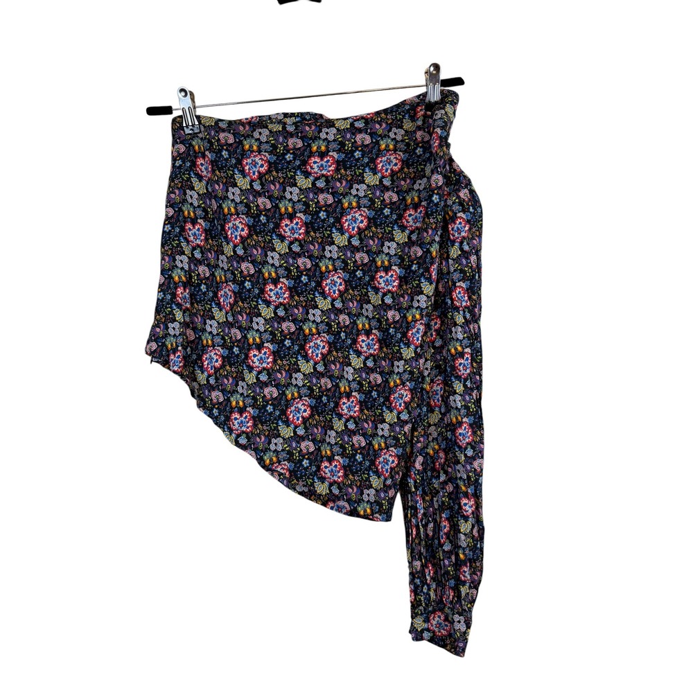 FRAME Coastal Blue Multi Floral One Shoulder Blouse LWSH0550 Size S